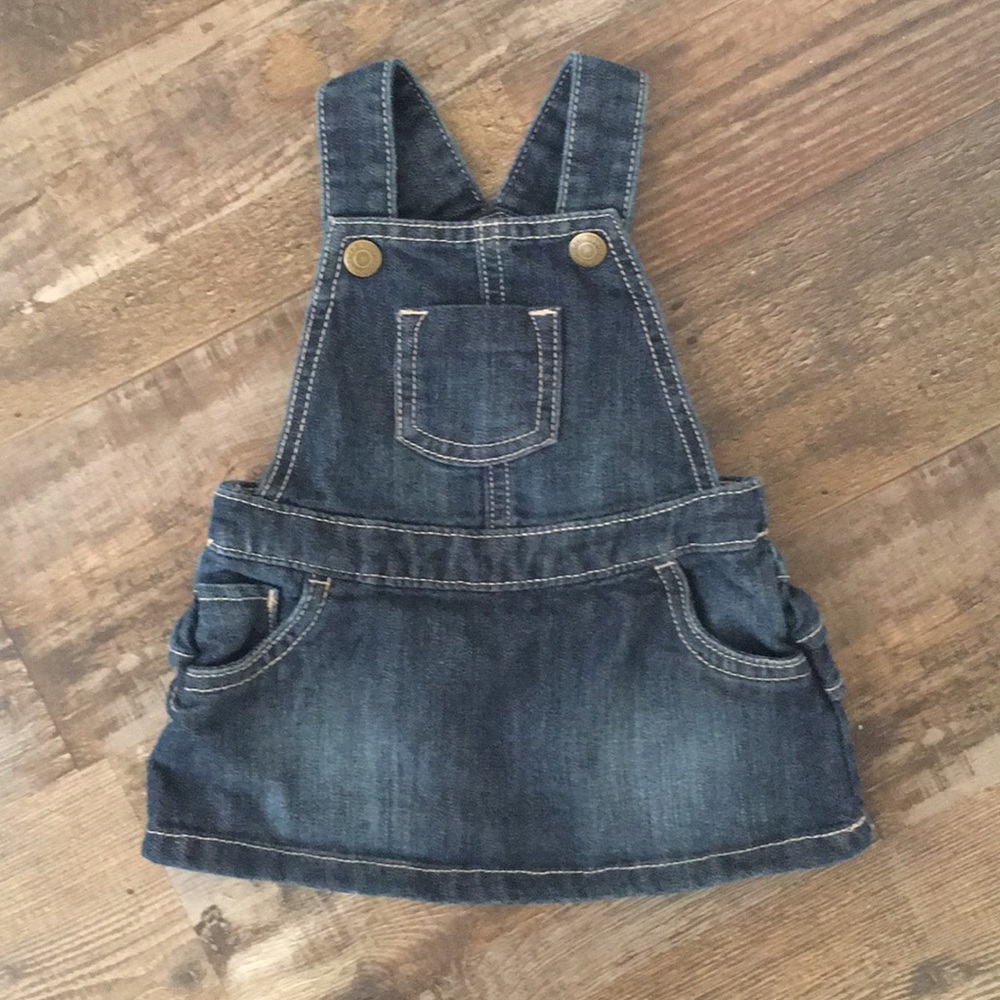 Denim ruffle bottom skirt overall